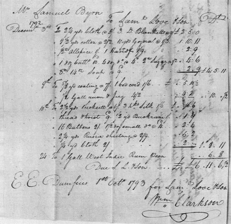 Samuel Byrns Account Page 1